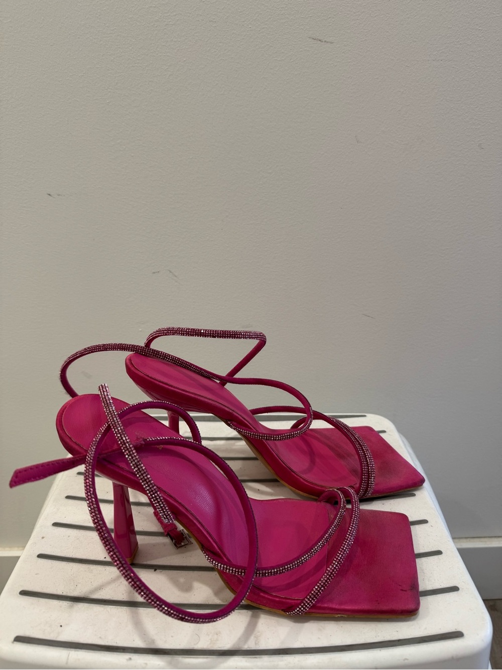 PrettyLittleThing Hot Pink Rhinestone Strap Stiletto Sandals